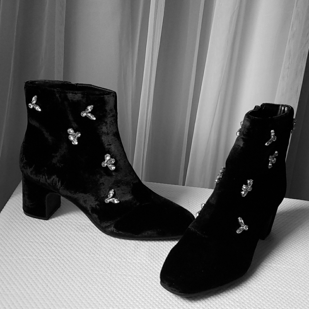 Black Velvet embellished boots